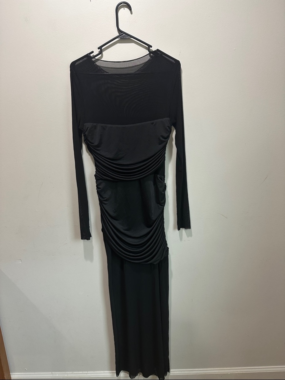 Meshki Black Sheer Ruched Maxi Dress - Picture 7 of 12
